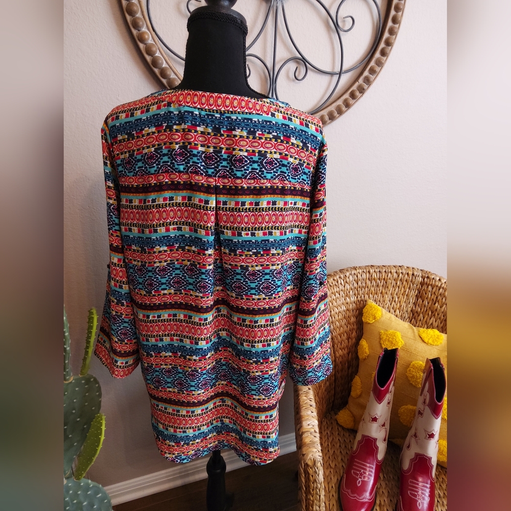 Cato Multicolor Patterned V-Neck Tunic - Picture 7 of 11